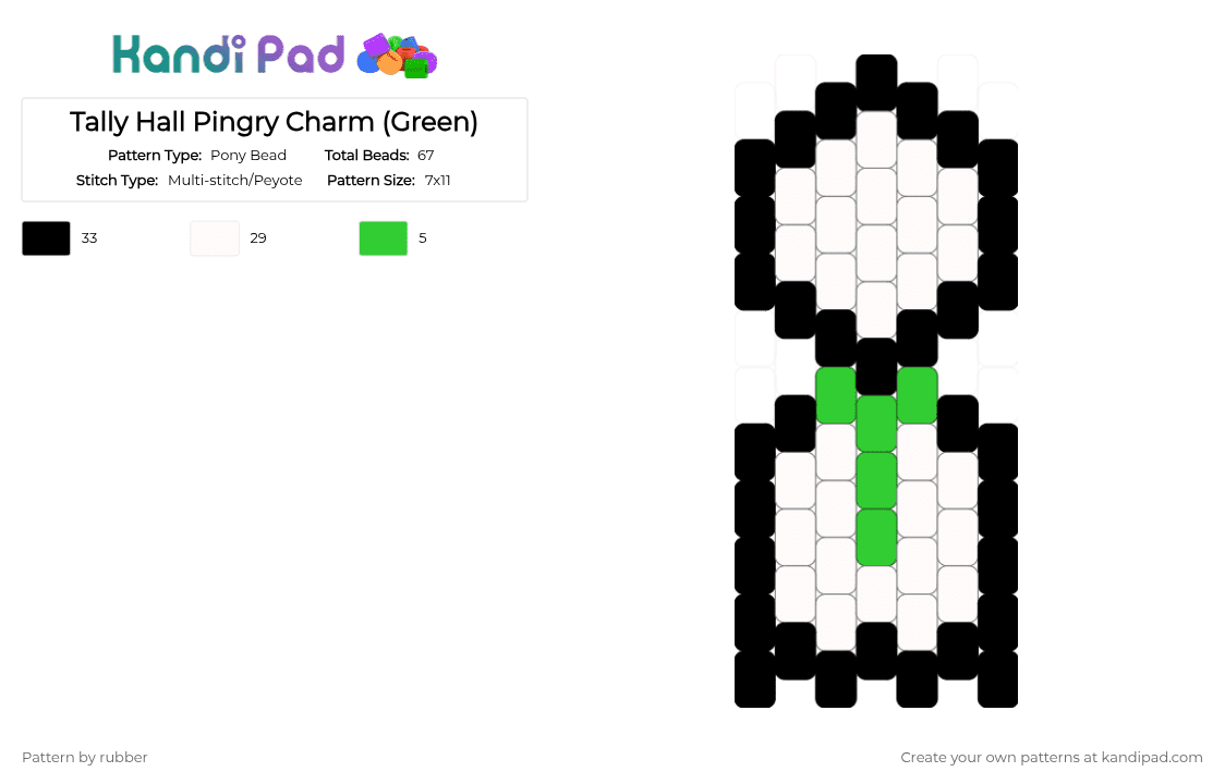 Tally Hall Pingry Charm (Green) - Pony Bead Pattern by rubber on Kandi Pad - white,charm,tallyhall,tally hall,easy,green,small,music,keychain