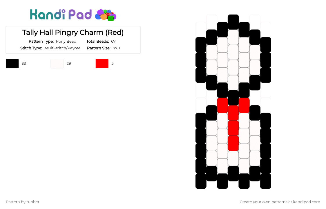 Tally Hall Pingry Charm (Red) - Pony Bead Pattern by rubber on Kandi Pad - charm, easy, keychain, music, red, small, tally hall, tallyhall, white