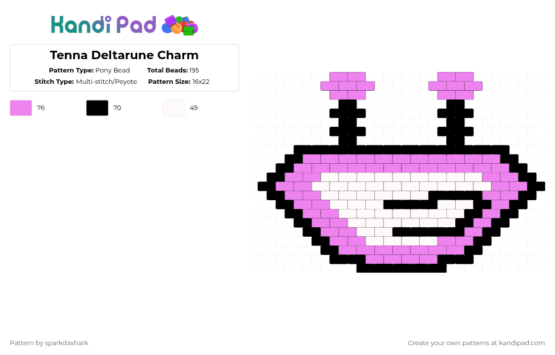 Tenna Deltarune Charm - Pony Bead Pattern by rubber on Kandi Pad - white,pink,kandi,ponybead,peyote,charm,deltarune,simple,fun,fandom