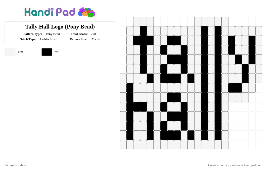 Tally Hall Logo (Pony Bead) - Pony Bead Pattern by rubber on Kandi Pad - big, black, blackandwhite, charm, easy, logo, music, ponybead, tallyhall, white