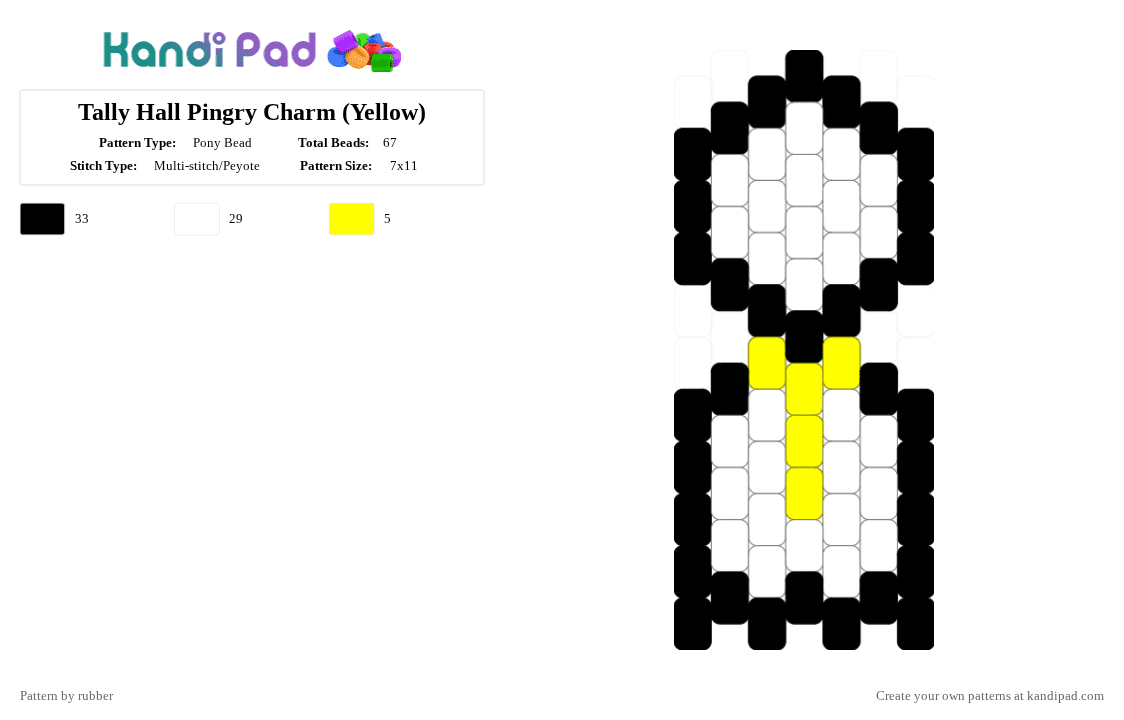 Tally Hall Pingry Charm (Yellow) - Pony Bead Pattern by rubber on Kandi Pad - charm, easy, keychain, music, small, tally hall, tallyhall, white, yellow