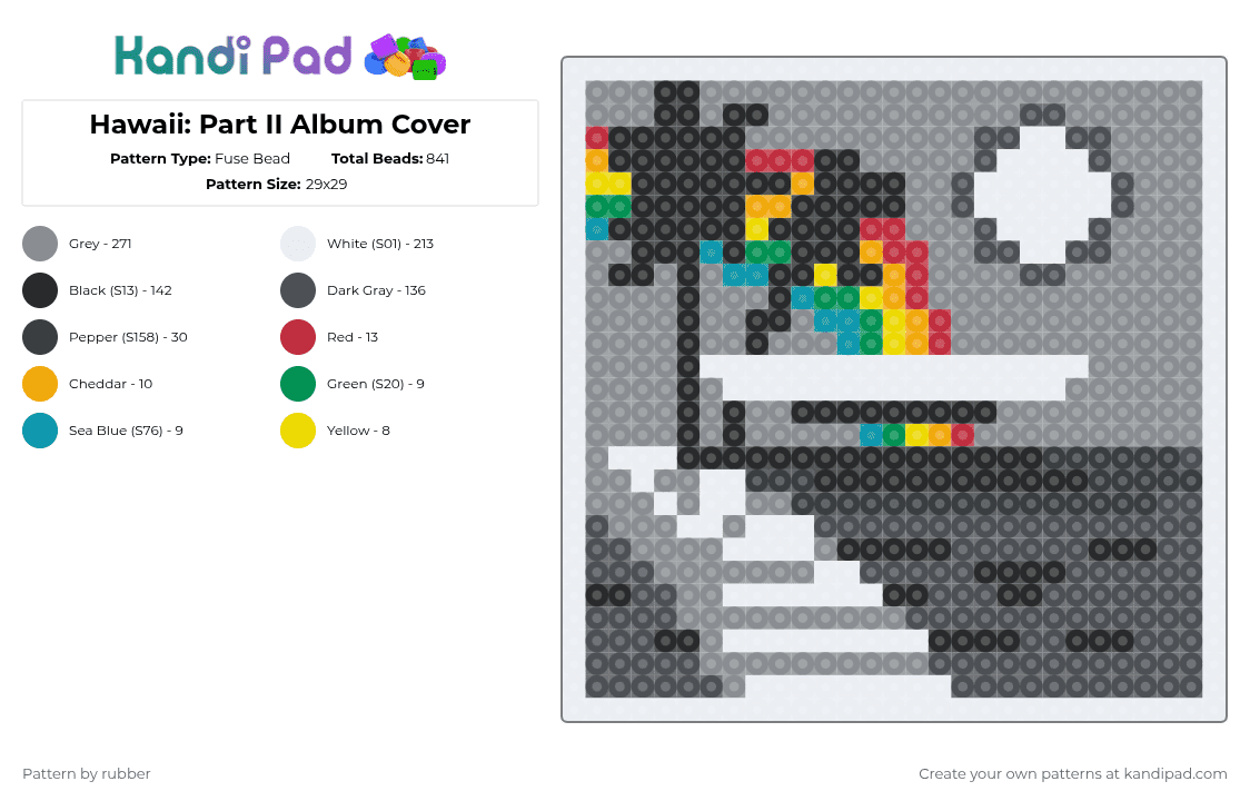 Hawaii: Part II Album Cover - Fuse Bead Pattern by rubber on Kandi Pad - gray,hawaiipartii,tallyhall,perler,fuse,easy,panel,kandi,album