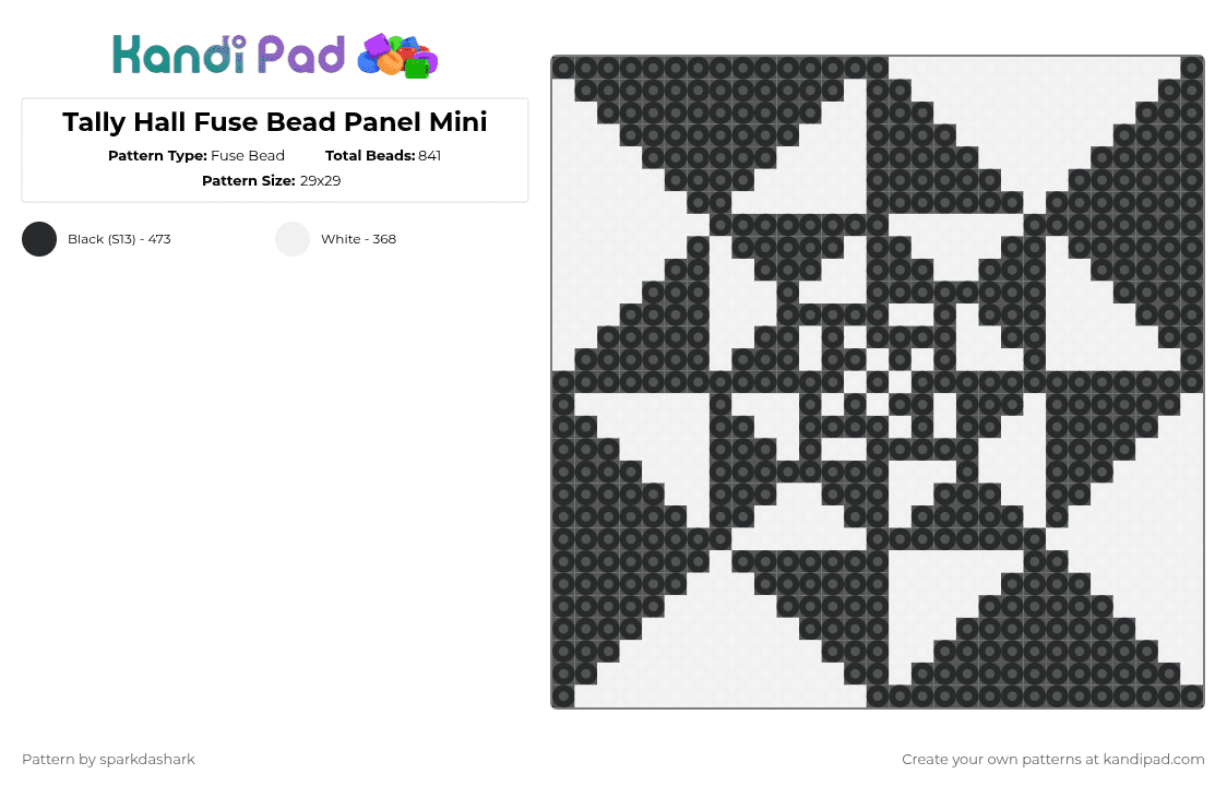Tally Hall Fuse Bead Panel - Fuse Bead Pattern by rubber on Kandi Pad - black,white,tallyhall,tally hall,fusebead,fuse bead,kandi,panel,simple
