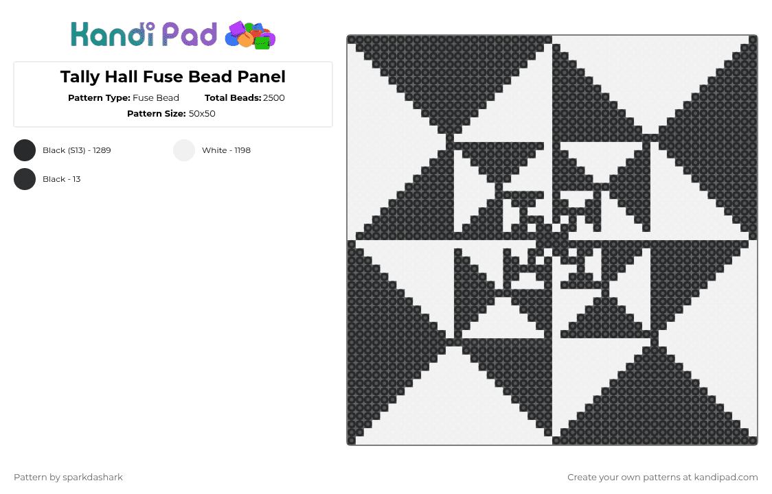 Tally Hall Fuse Bead Large Panel - Fuse Bead Pattern by rubber on Kandi Pad - album, black, fuse beads, fusebeads, kandi, music, panel, tally hall, tallyhall, white