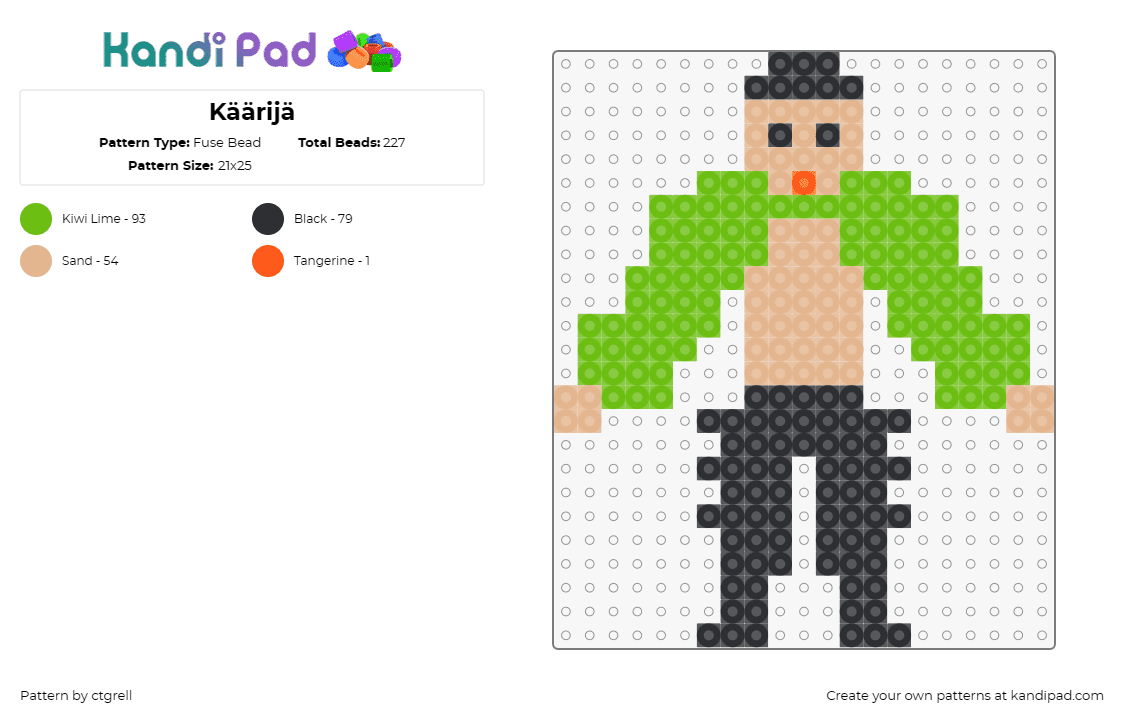 Käärijä - Fuse Bead Pattern by ctgrell on Kandi Pad - rap,hip hop,music,green,beige