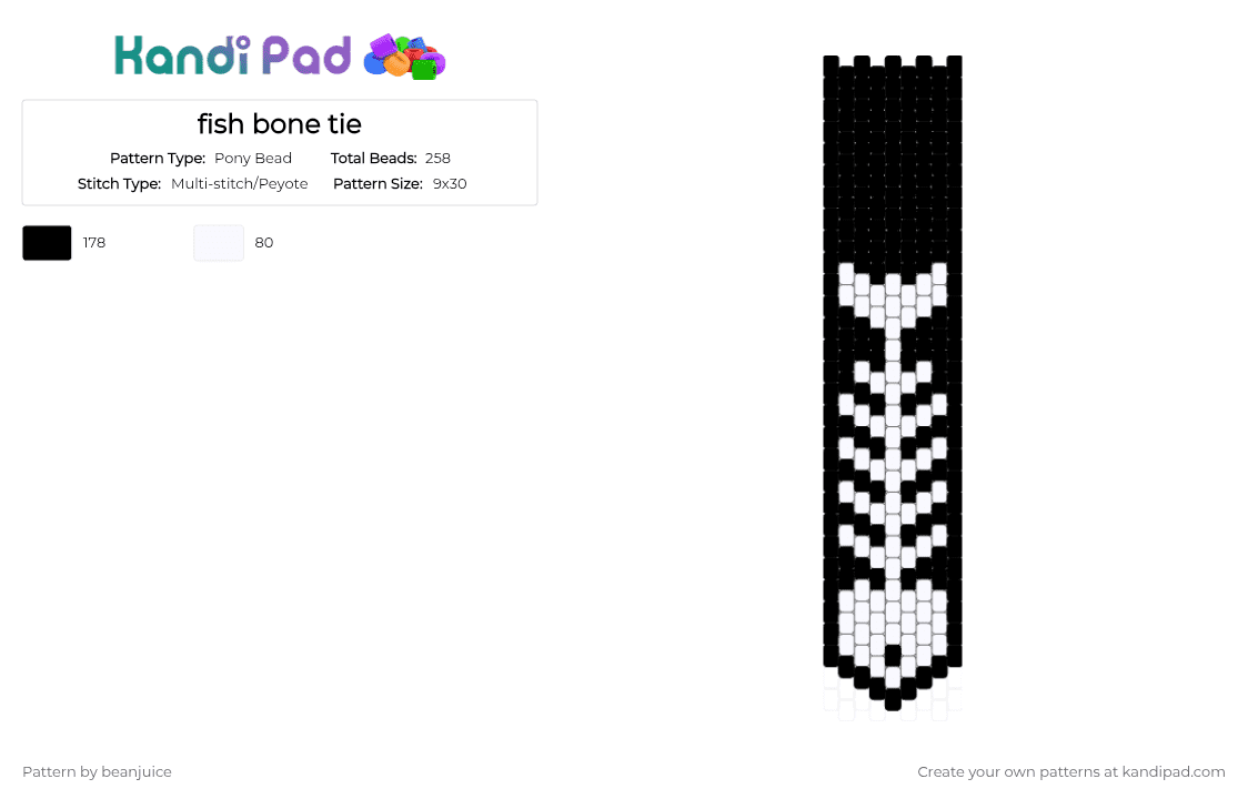 fish bone tie - Pony Bead Pattern by beanjuice on Kandi Pad - black,white