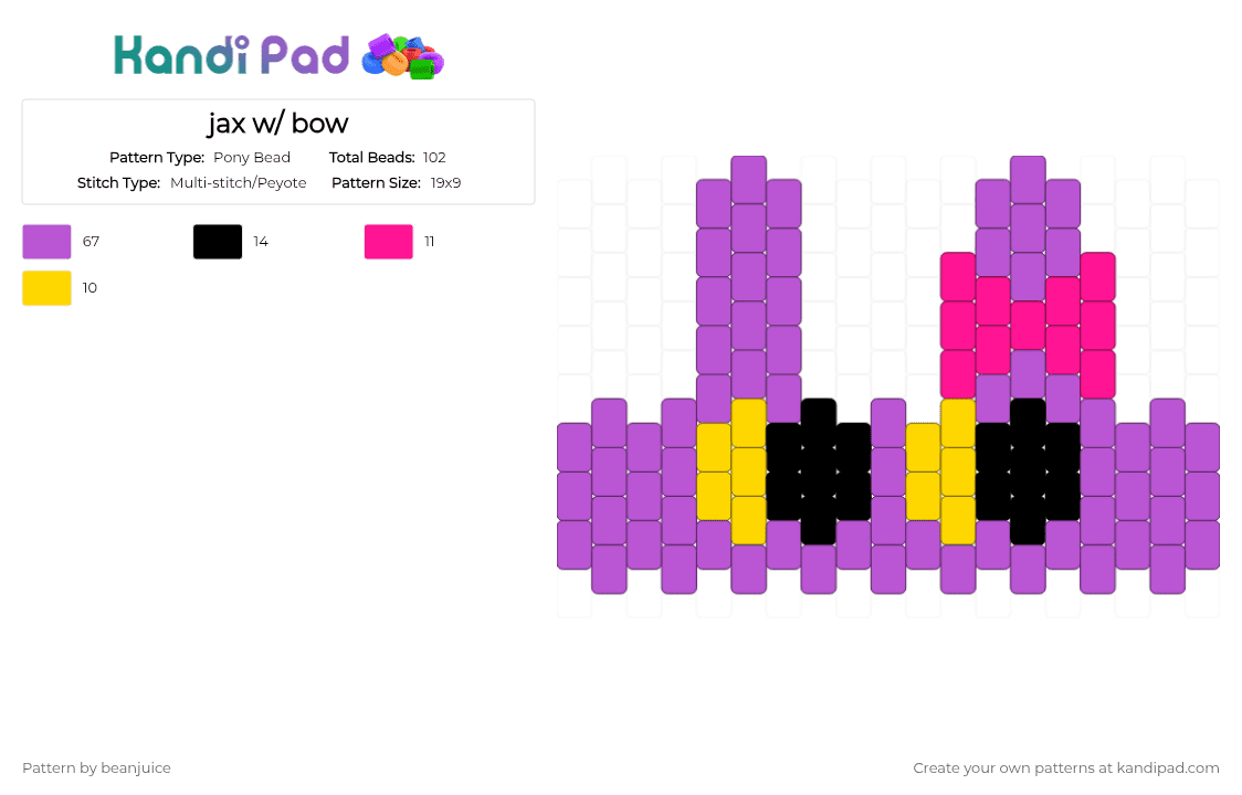 jax w/ bow - Pony Bead Pattern by beanjuice on Kandi Pad - pink