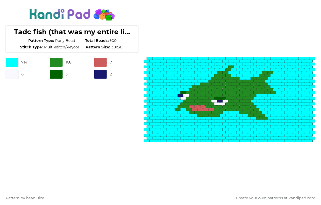 Tadc fish (that was my entire life savings dude) - Pony Bead Pattern by beanjuice on Kandi Pad - light blue