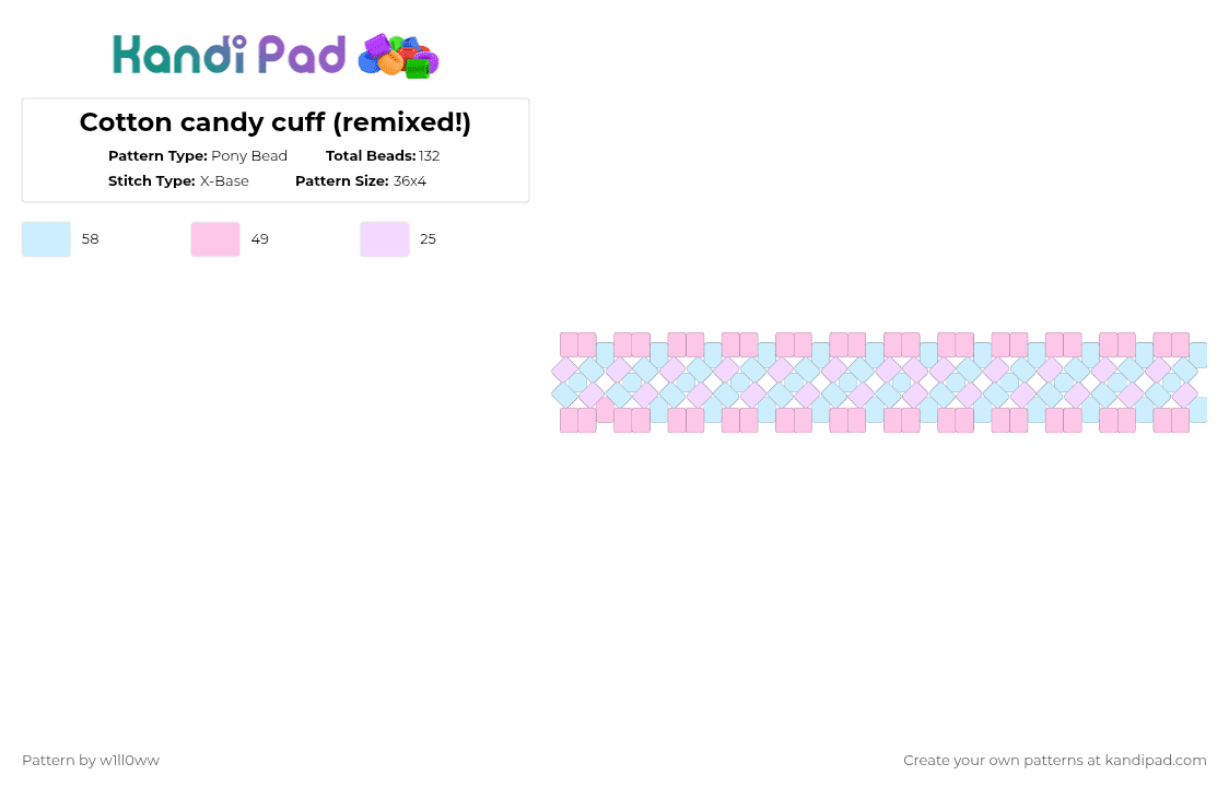 Cotton candy cuff (remixed!) - Pony Bead Pattern by w1ll0ww on Kandi Pad - light blue,pink