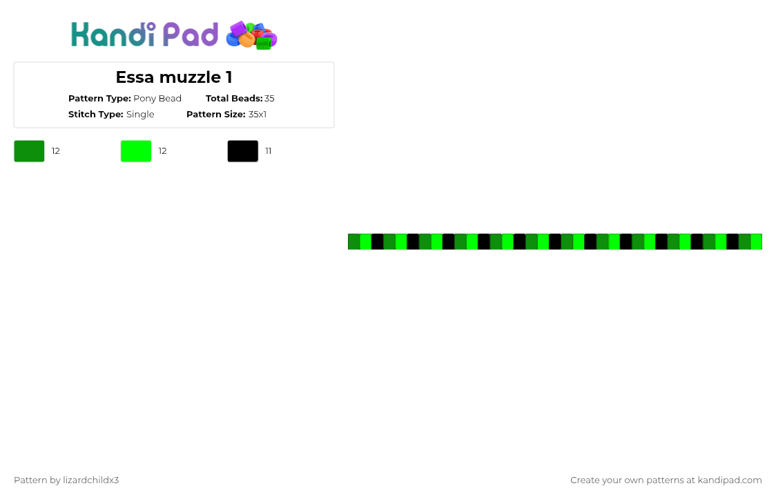 Essa muzzle 1 - Pony Bead Pattern by lizardchildx3 on Kandi Pad - green,black