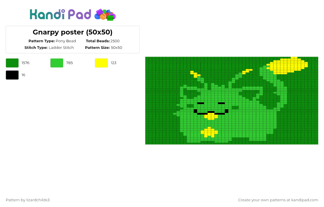 Gnarpy poster (50x50) - Pony Bead Pattern by lizardchildx3 on Kandi Pad - green