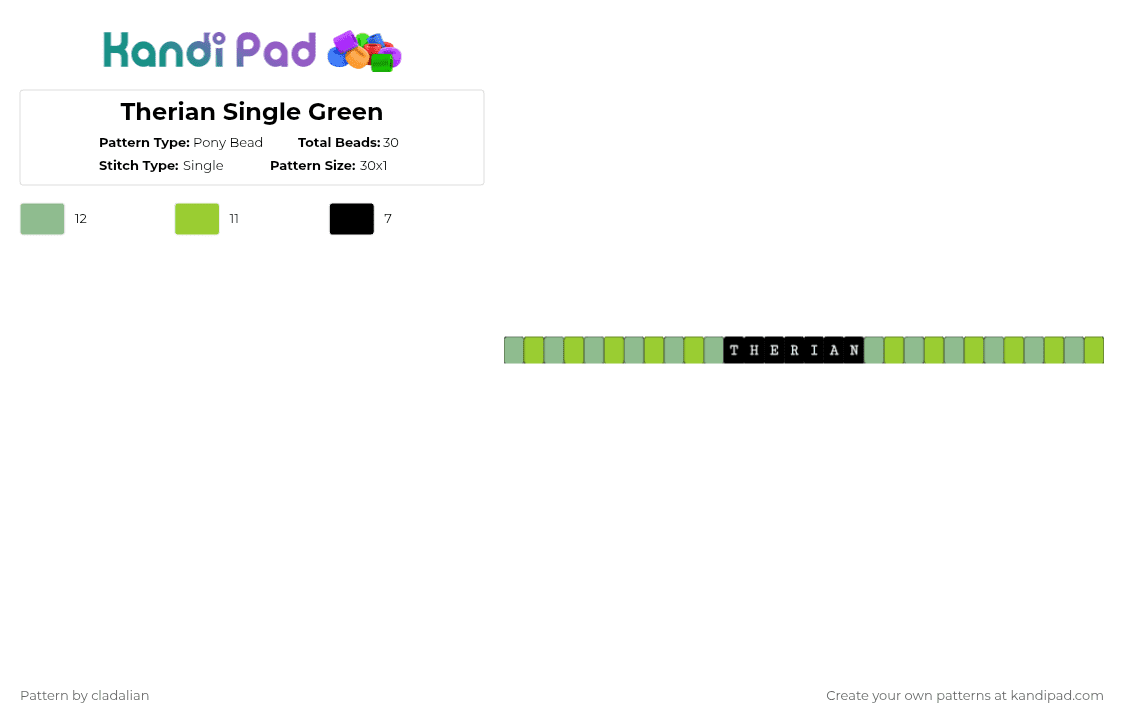 Therian Single Green - Pony Bead Pattern by cladalian on Kandi Pad - green, kandi, single, teal, therian, yes