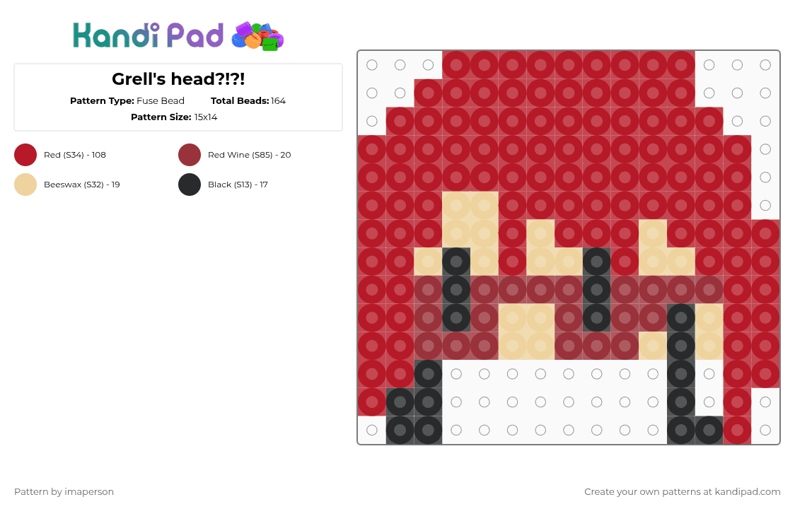 Grell\'s head?!?! - Fuse Bead Pattern by imabutler on Kandi Pad - red,grell sutcliff,grell,black butler,anime