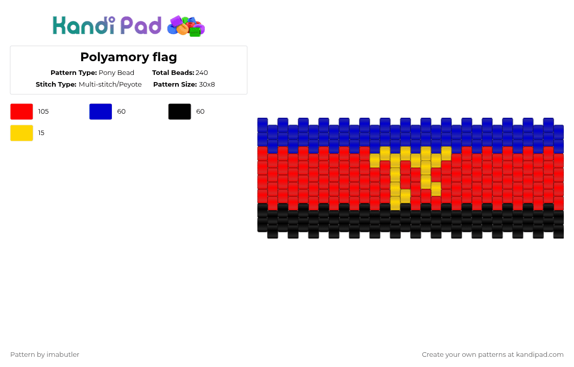 Polyamory flag - Pony Bead Pattern by imabutler on Kandi Pad - purple,red,poly,polyamory,pride,lgbtq,lgbtqia,polyamorous