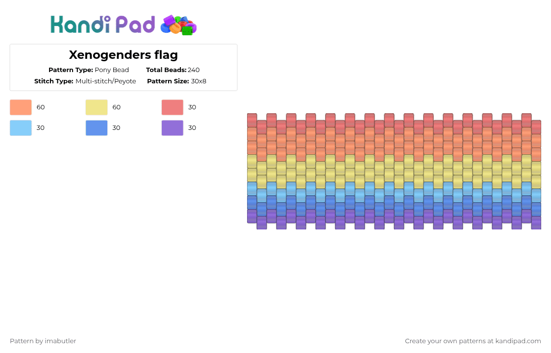 Xenogenders flag - Pony Bead Pattern by imabutler on Kandi Pad - orange,yellow,light blue,pride,lgbtq,lgbt,lgbtqia,xenogender