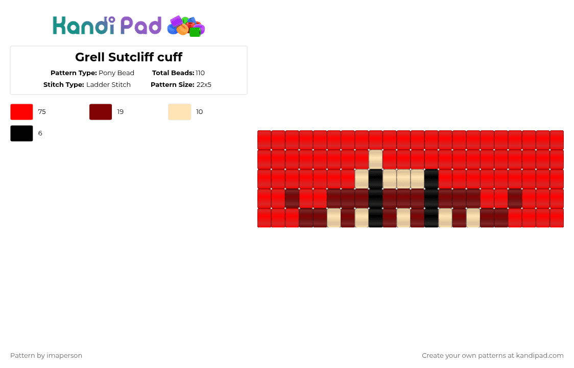 Grell Sutcliff cuff - Pony Bead Pattern by imabutler on Kandi Pad - red,black butler,grell,oh bassy,bassy