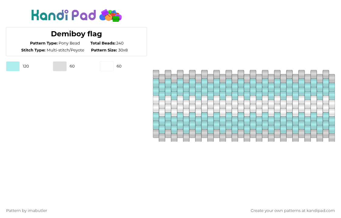Demiboy flag - Pony Bead Pattern by imabutler on Kandi Pad - white,light blue