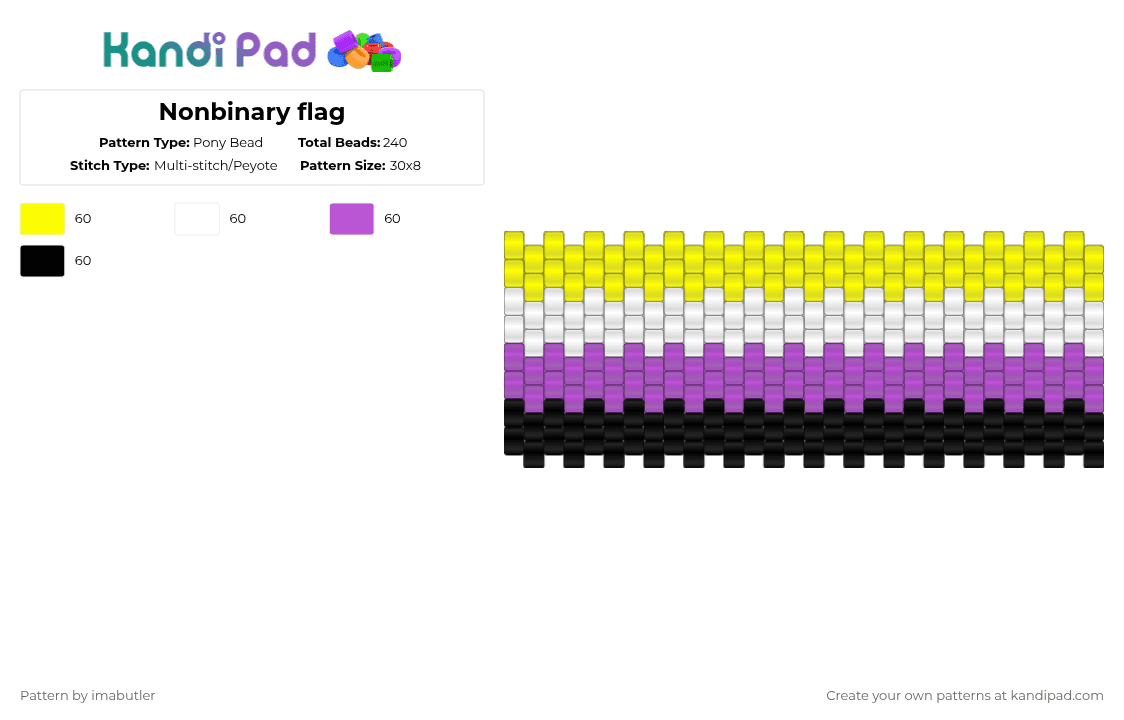 Nonbinary flag - Pony Bead Pattern by imabutler on Kandi Pad - yellow,pink