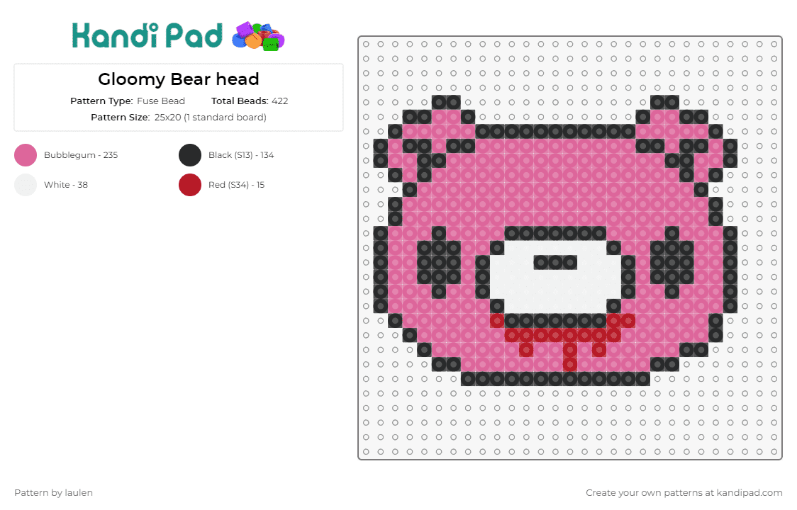 Gloomy Bear head - Fuse Bead Pattern by laulen on Kandi Pad - gloomy bear,pink,playful,iconic,unique,fun,character,vibrant,expression,project