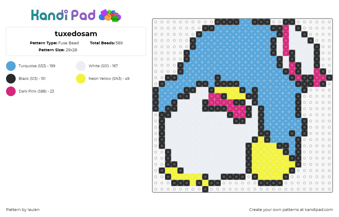 tuxedosam - Fuse Bead Pattern by laulen on Kandi Pad - tuxedosam,sanrio,penguin,character,blue,quirky