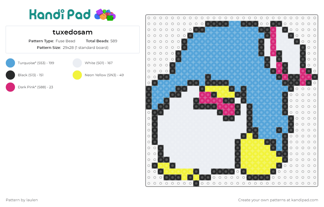 tuxedosam - Fuse Bead Pattern by laulen on Kandi Pad - tuxedosam,sanrio,penguin,character,blue,delightful,iconic,quirky,beloved,charming