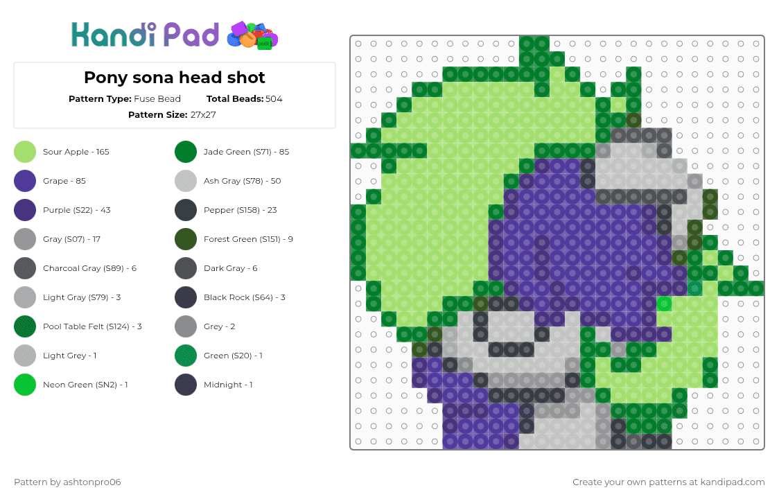 Pony sona head shot Fuse Bead Pattern - Kandi Pad | Kandi Patterns ...
