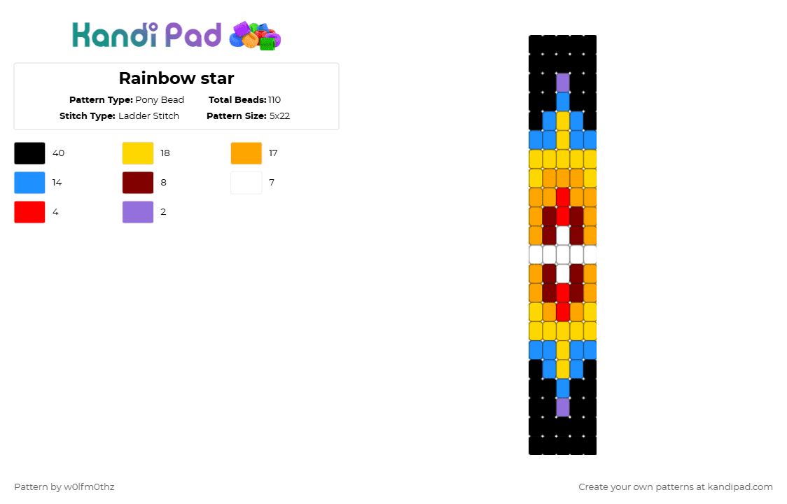 Rainbow star - Pony Bead Pattern by w0lfm0thz on Kandi Pad - light blue, orange, yellow