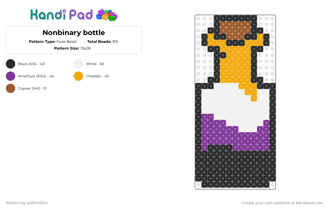 Nonbinary bottle - Fuse Bead Pattern by w0lfm0thz on Kandi Pad - bottle,symbol,orange,pink