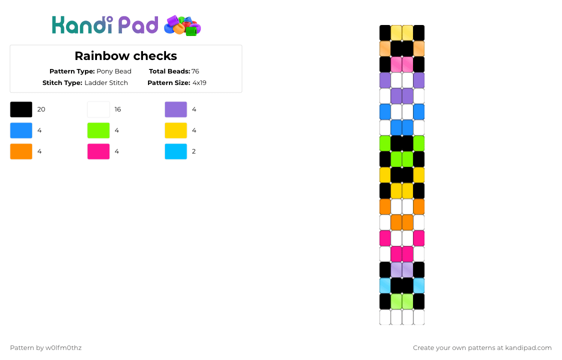 Rainbow checks - Pony Bead Pattern by w0lfm0thz on Kandi Pad - colorful, green, orange, purple