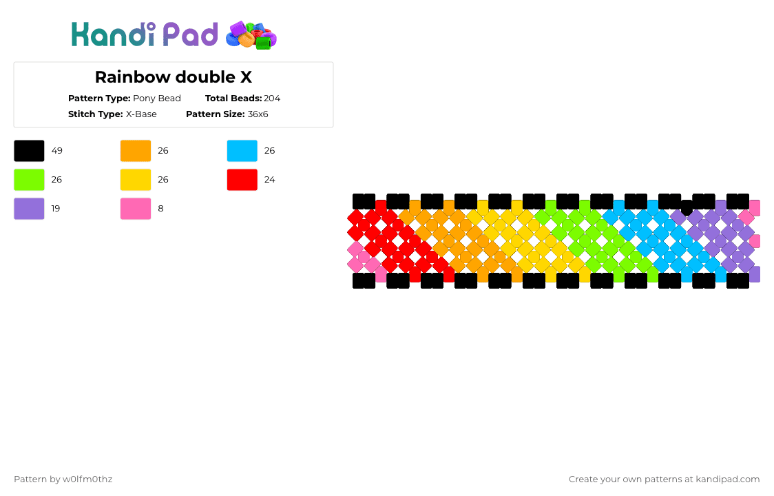 Rainbow double X - Pony Bead Pattern by w0lfm0thz on Kandi Pad - light blue,red,colorful