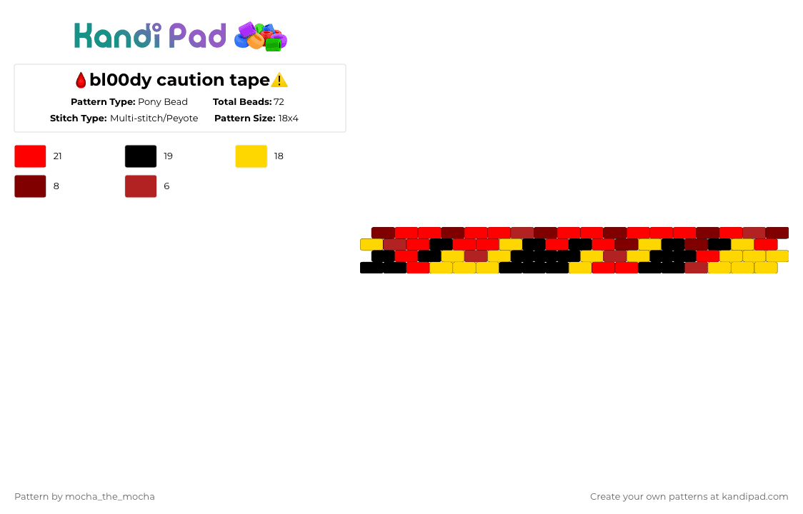 🩸bl00dy caution tape⚠️ - Pony Bead Pattern by mocha_the_mocha on Kandi Pad - yellow,red,blood,caution tape,tw,black,caution