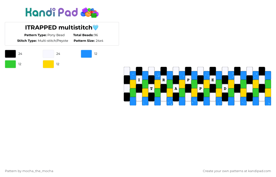 ITRAPPED multistitch🩵 - Pony Bead Pattern by mocha_the_mocha on Kandi Pad - light blue,itrapped,forsaken,multistitch,blue,green,white,yellow,black