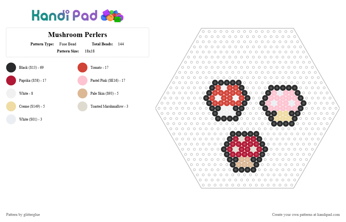 Mushroom Perlers - Fuse Bead Pattern by glitterglue on Kandi Pad - red