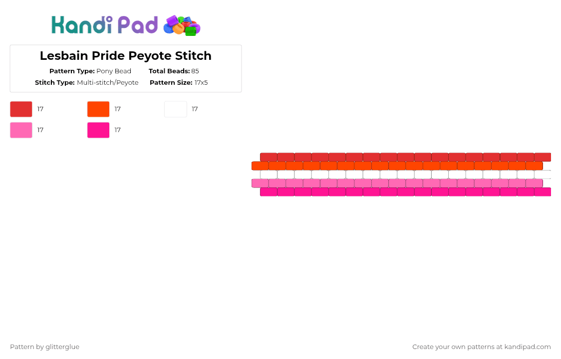 Lesbain Pride Peyote Stitch - Pony Bead Pattern by glitterglue on Kandi Pad - red,pink