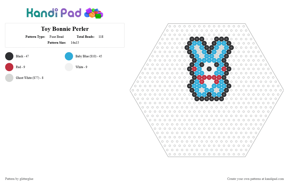 Toy Bonnie Perler - Fuse Bead Pattern by glitterglue on Kandi Pad - fnaf, light blue, toy bonnie