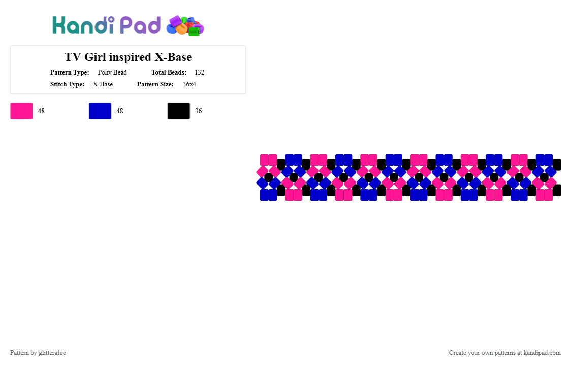 TV Girl inspired X-Base - Pony Bead Pattern by glitterglue on Kandi Pad - pink,purple,music,tv girl