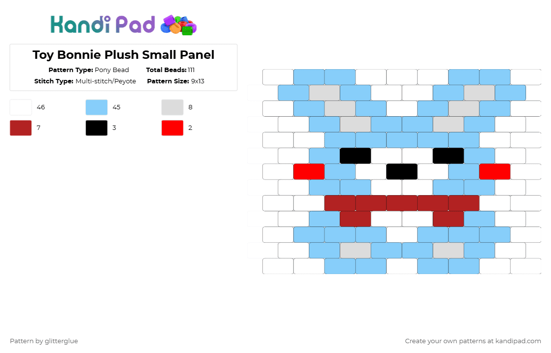 Toy Bonnie Plush Small Panel - Pony Bead Pattern by glitterglue on Kandi Pad - light blue