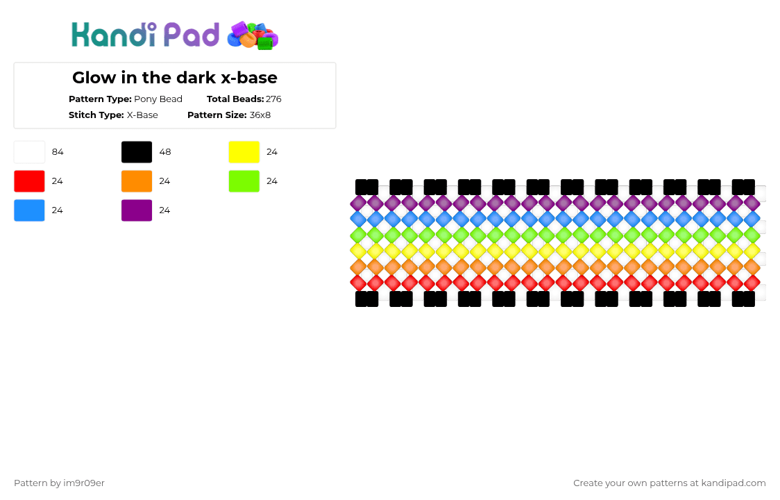 Glow in the dark x-base - Pony Bead Pattern by im9r09er on Kandi Pad - red,green,pink,colorful,rainbow