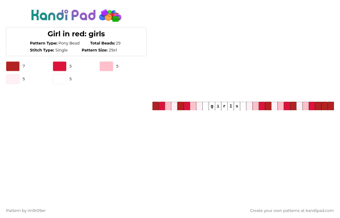 Girl in red: girls - Pony Bead Pattern by im9r09er on Kandi Pad - red,pink,music,ep