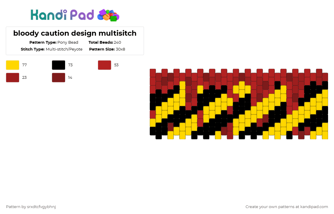 bloody caution design multisitch - Pony Bead Pattern by srxdtcfvgybhnj on Kandi Pad - red,yellow