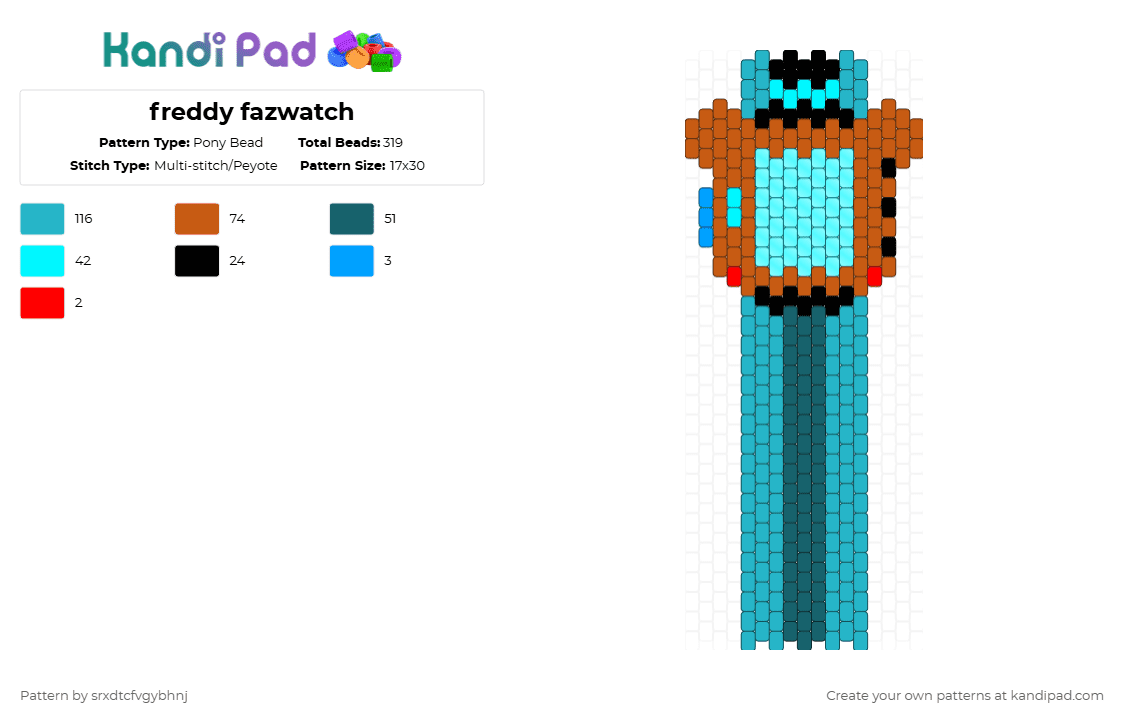 freddy fazwatch - Pony Bead Pattern by srxdtcfvgybhnj on Kandi Pad - red,teal,fnaf,security breach,watch,freddy,fazwatch