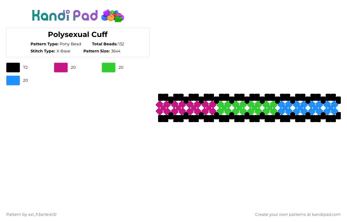 Polysexual Cuff - Pony Bead Pattern by deleted_user_389383 on Kandi Pad - black,pink,green,light blue