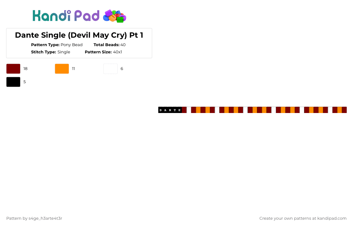 Dante Single (Devil May Cry) Pt 1 - Pony Bead Pattern by deleted_user_389383 on Kandi Pad - brown,orange
