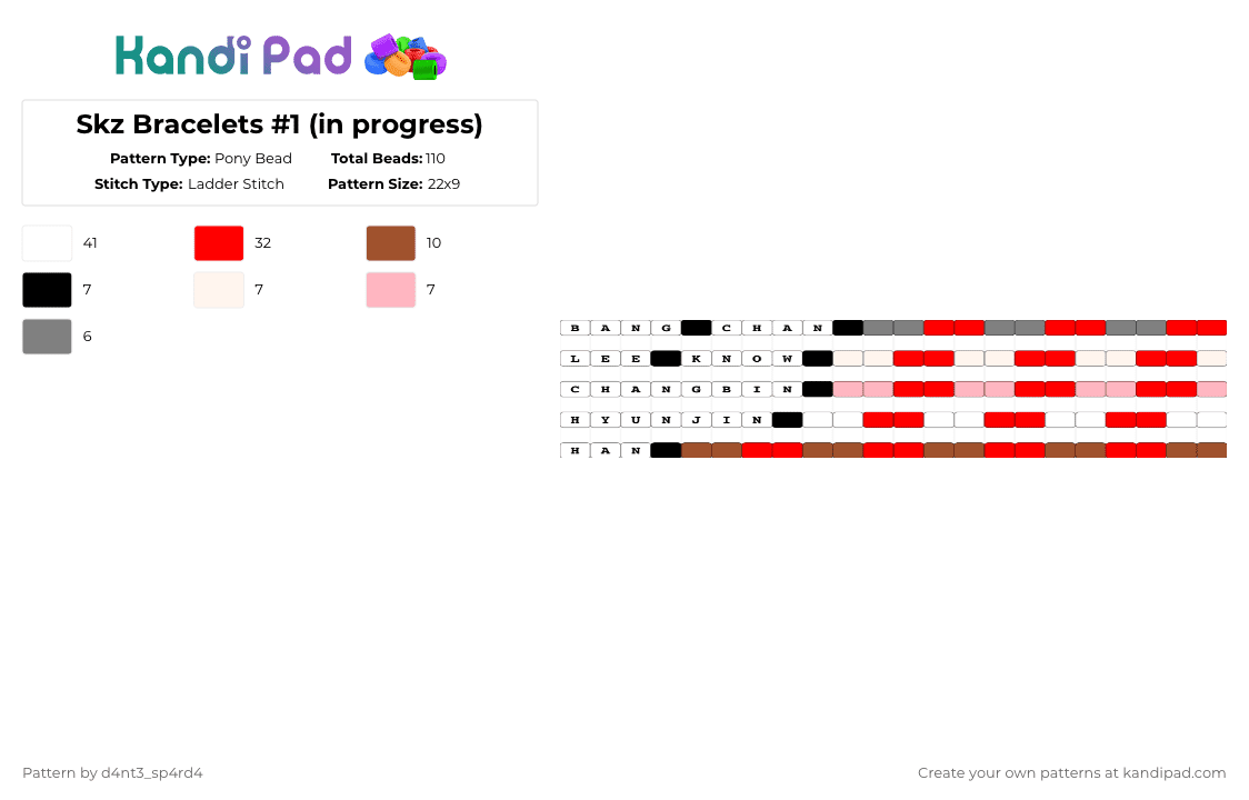Skz Bracelets #1 - Pony Bead Pattern by deleted_user_389383 on Kandi Pad - red