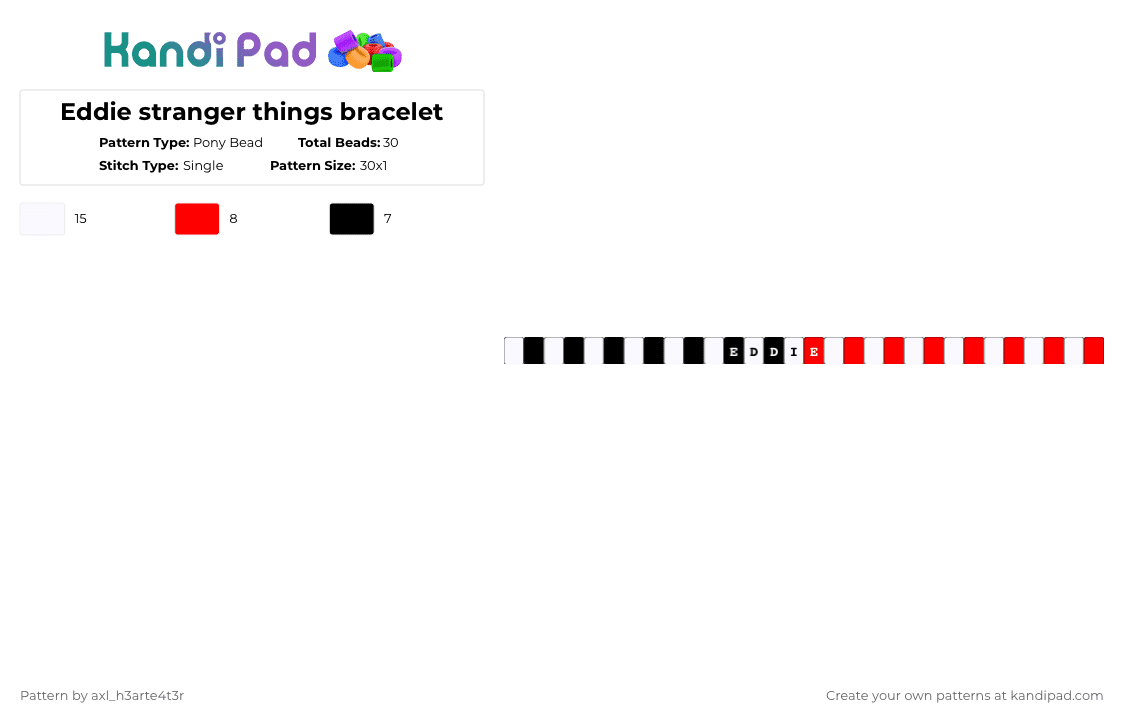 Eddie stranger things bracelet - Pony Bead Pattern by deleted_user_389383 on Kandi Pad - red, white