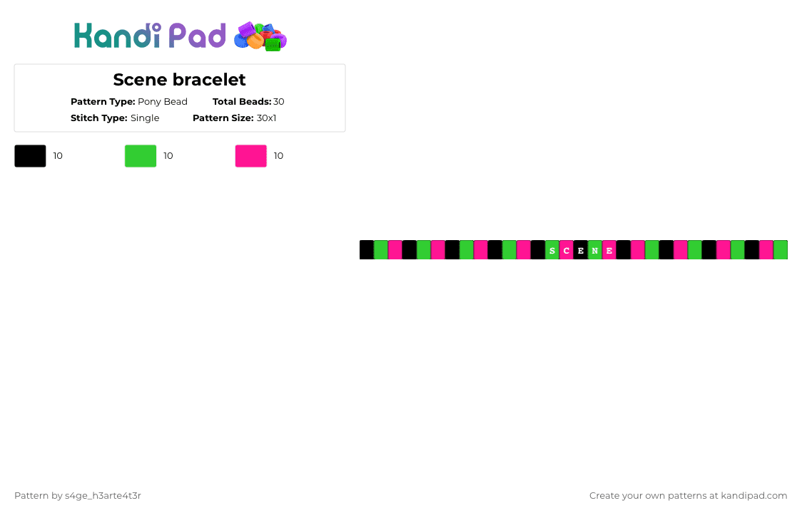 Scene bracelet - Pony Bead Pattern by deleted_user_389383 on Kandi Pad - green,pink
