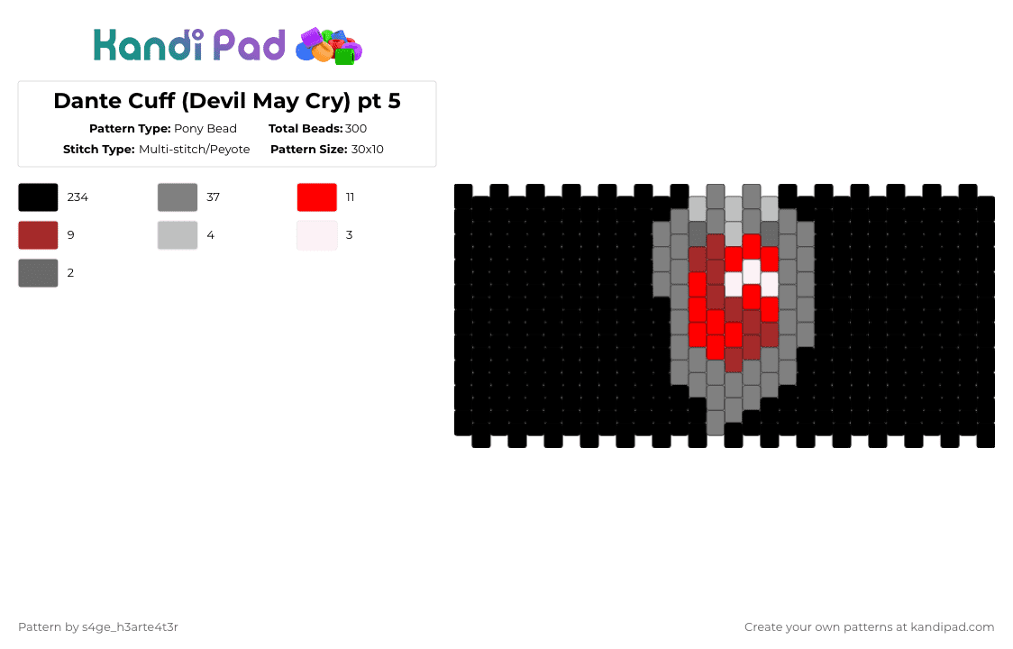 Dante Cuff (Devil May Cry) pt 4 - Pony Bead Pattern by deleted_user_389383 on Kandi Pad - black,gray