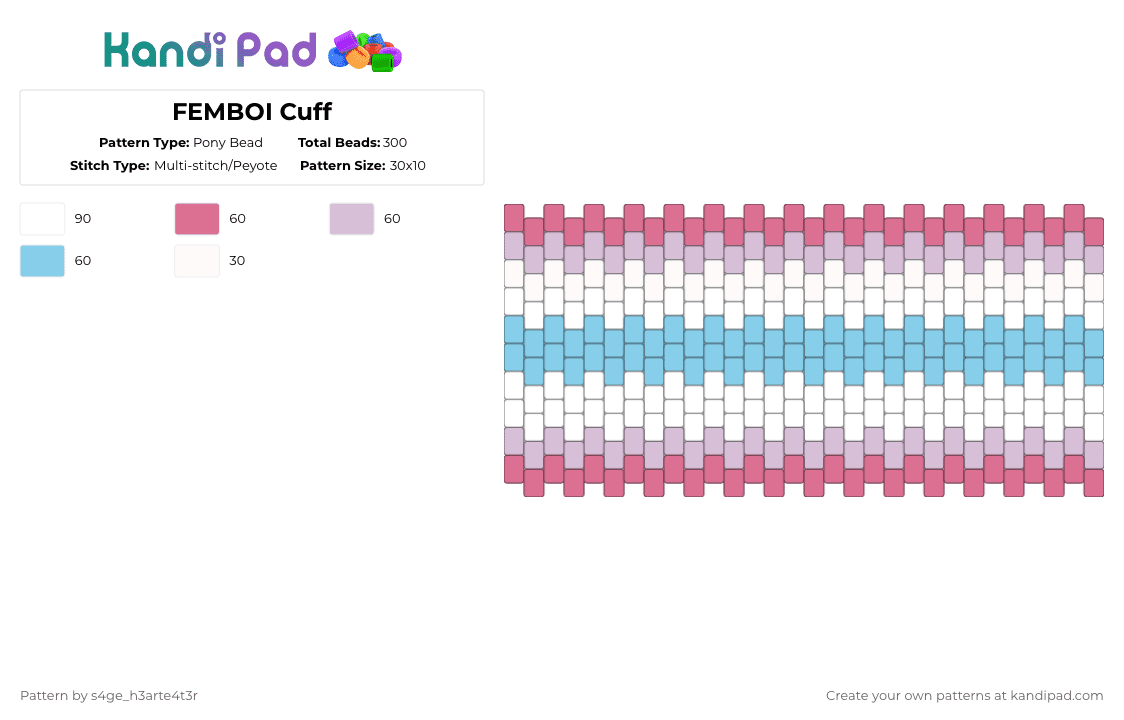 FEMBOI Cuff - Pony Bead Pattern by deleted_user_389383 on Kandi Pad - pink,light blue