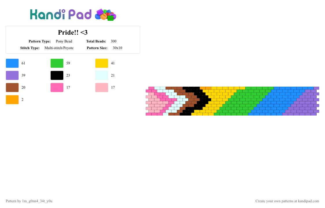 Pride!! - Pony Bead Pattern by deleted_user_615314 on Kandi Pad - yellow,light blue,purple,colorful