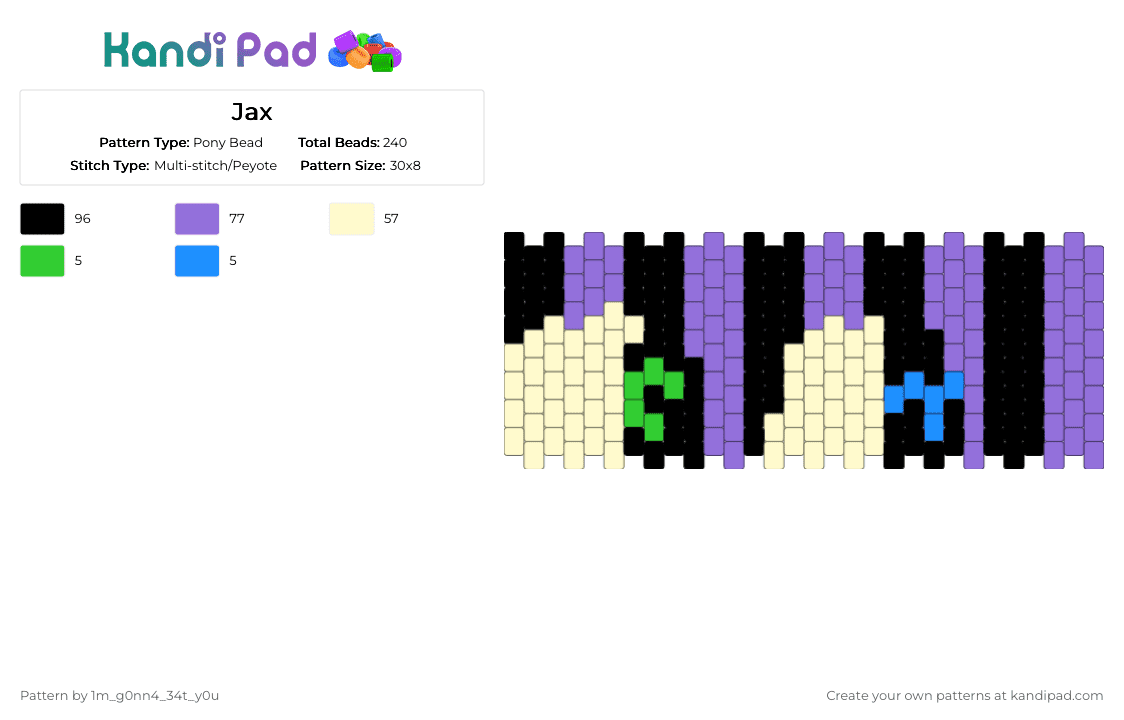 Jax - Pony Bead Pattern by deleted_user_615314 on Kandi Pad - yellow,purple